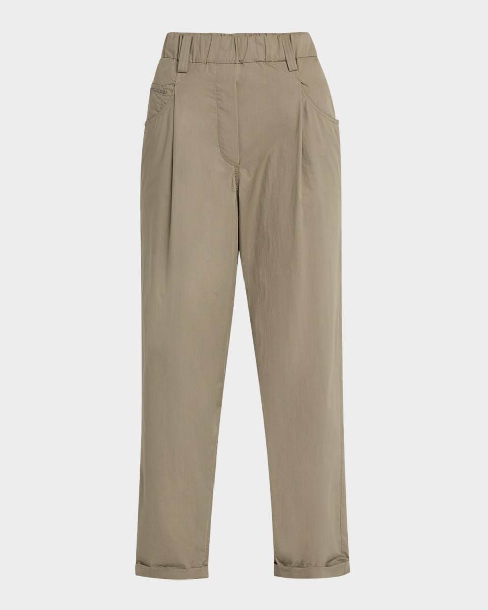Baggy Poplin Cropped Pull-On Pants
